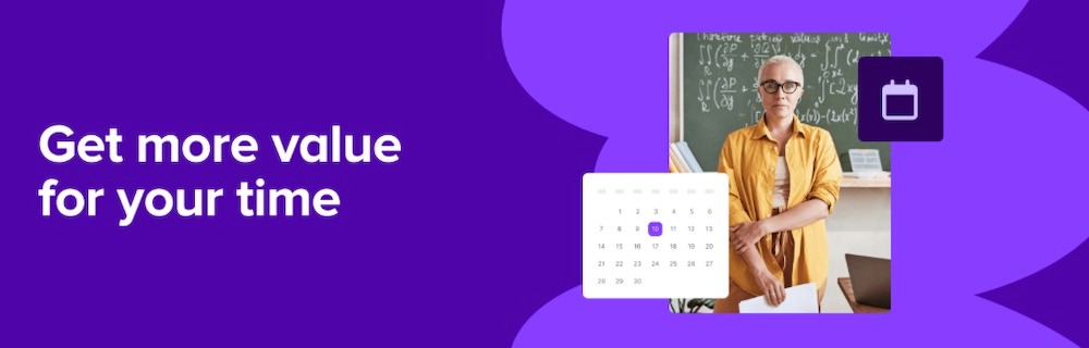 WooCommerce Bookings page with the text "get more value for your time"