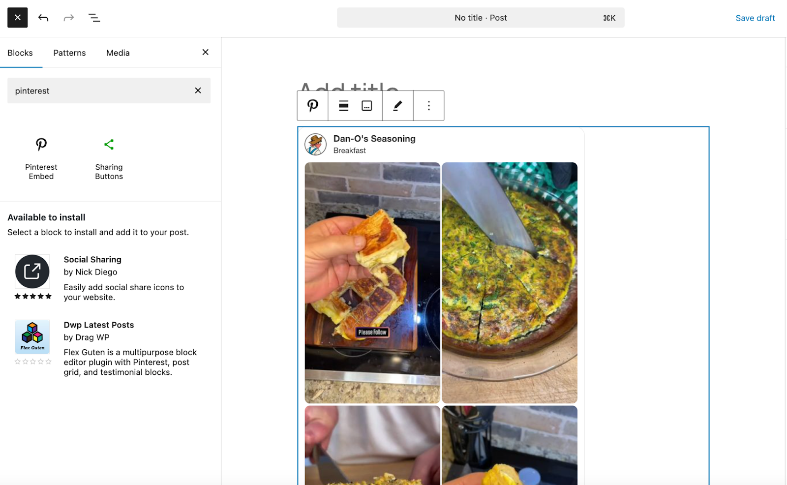 embedding a Pinterest feed in WordPress