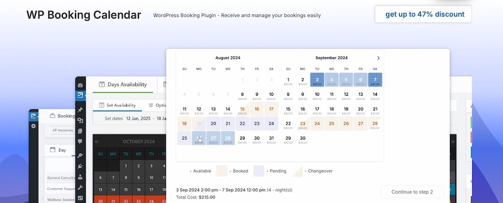 Booking Calendar plugin page with screenshots of the tool in action