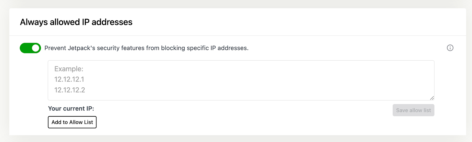 choosing "always allowed IP addresses" with Jetpack