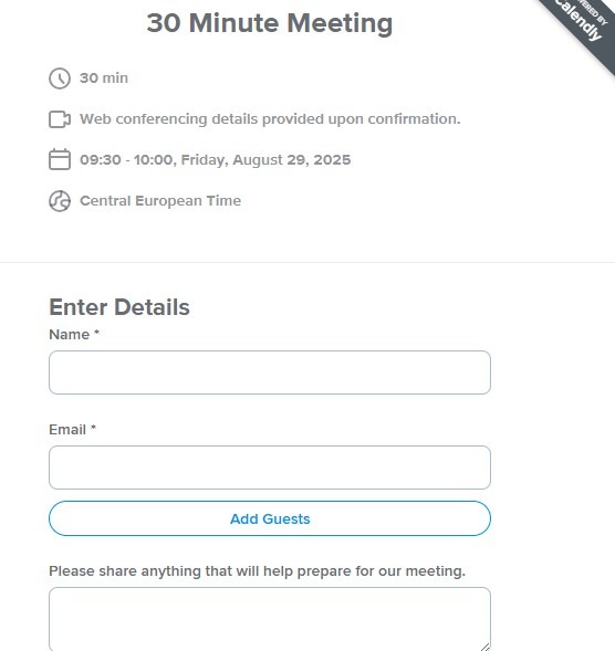 option to enter details like name and email