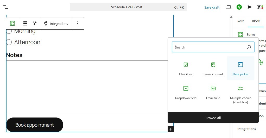 adding a date picker block