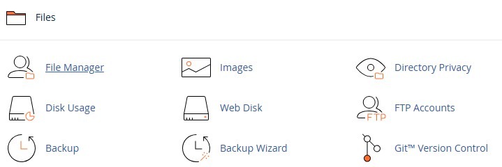 cpanel showing options for file manager