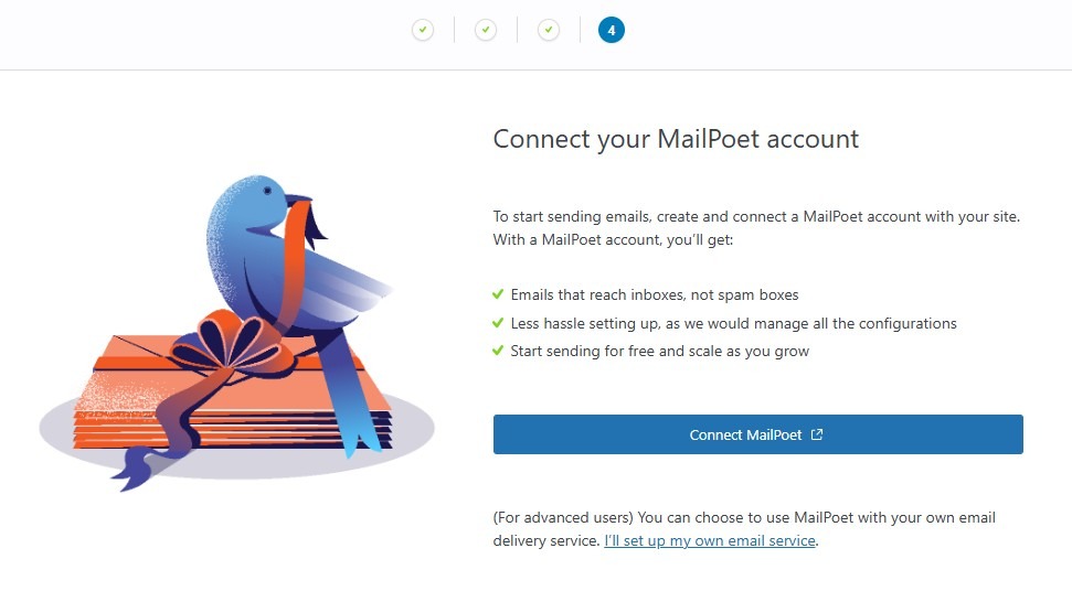 option to connect to a MailPoet account