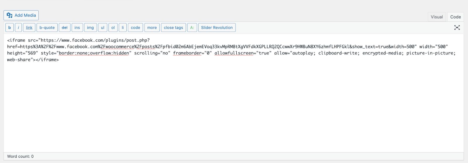 iframe added to the Classic Editor