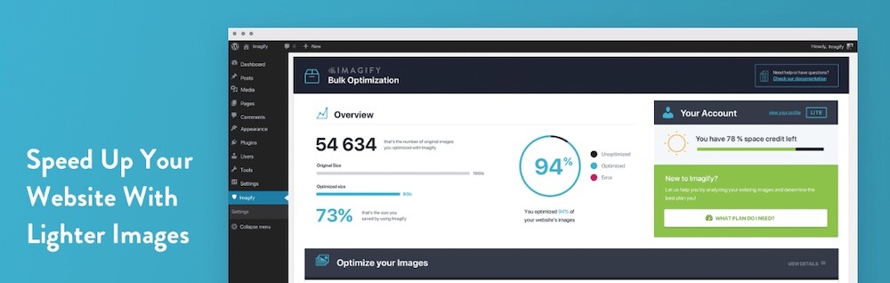 Imagify page with the text "speed up your website with lighter images"