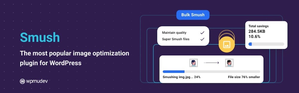 Smush plugin page showing icons of features