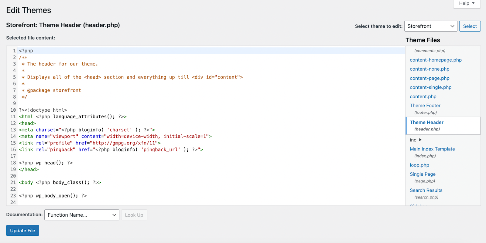 editing the header.php file in WordPress