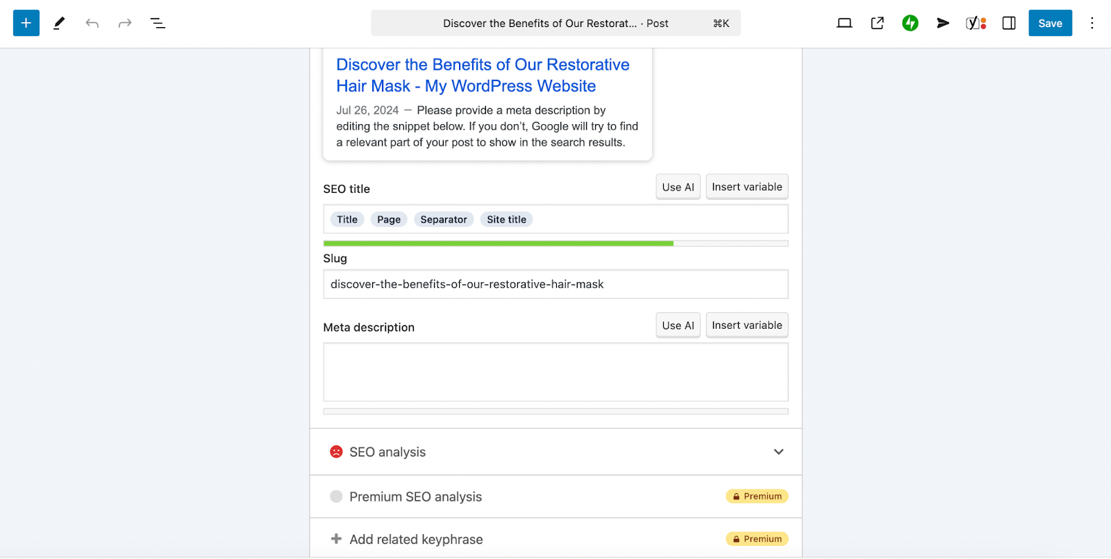 adding a meta description using Yoast SEO
