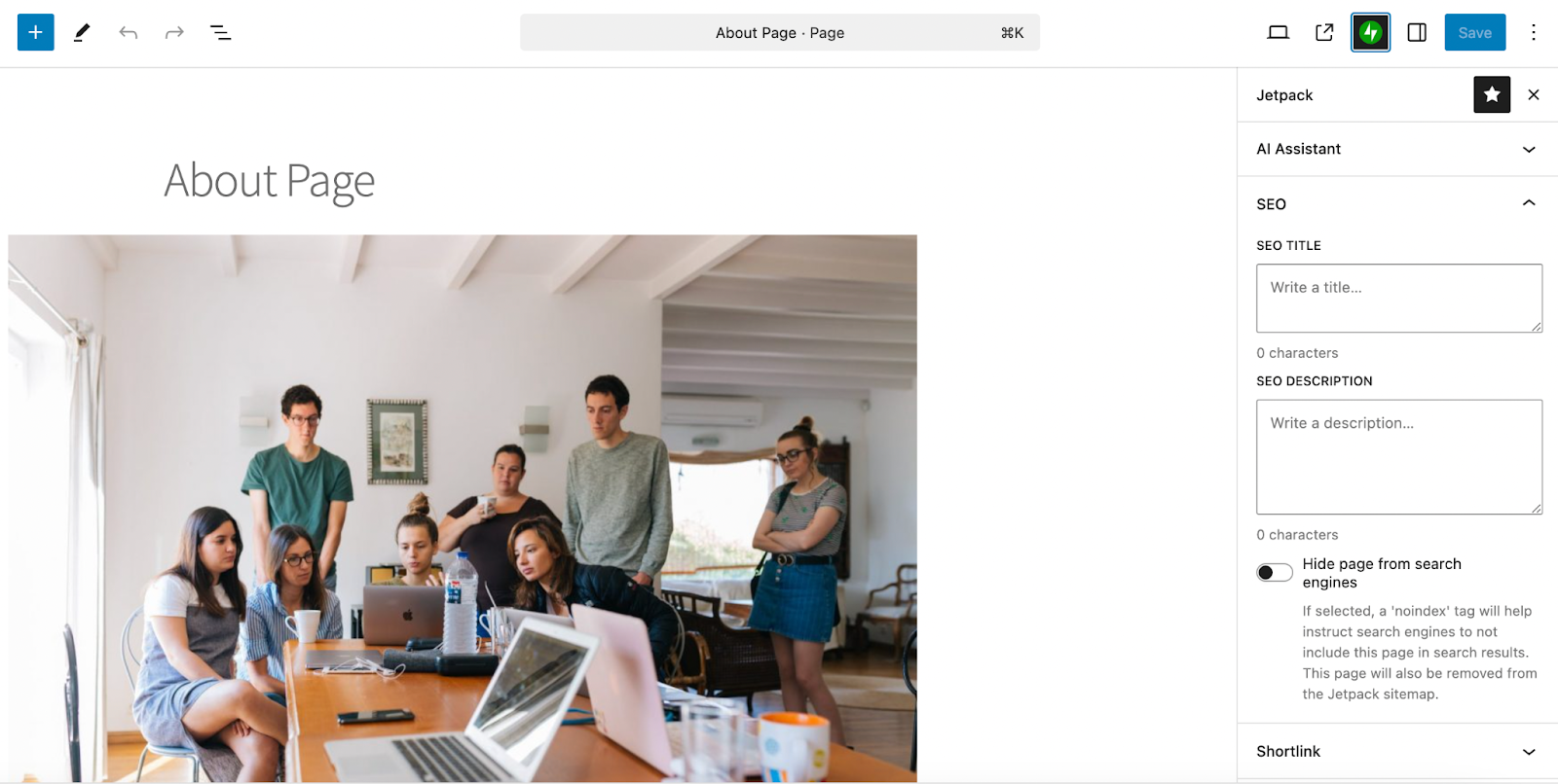 adding an SEO description to a page