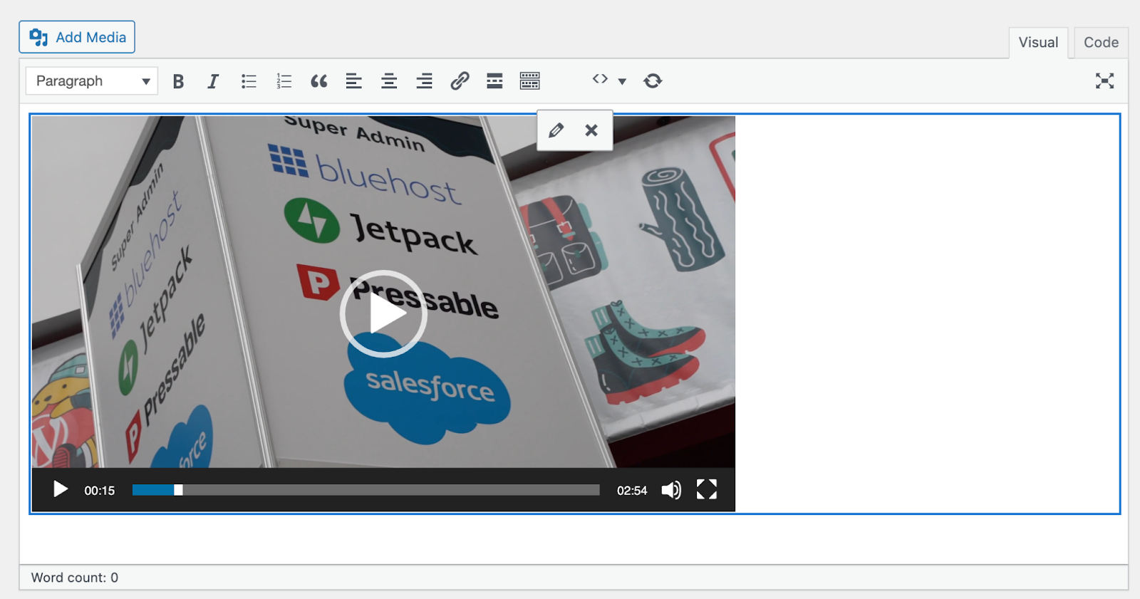 embedding a video with the classic editor
