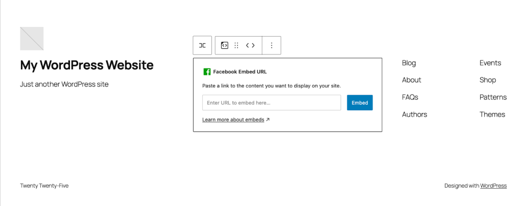 Facebook embed URL in a footer