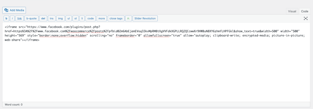 iframe added to the Classic Editor