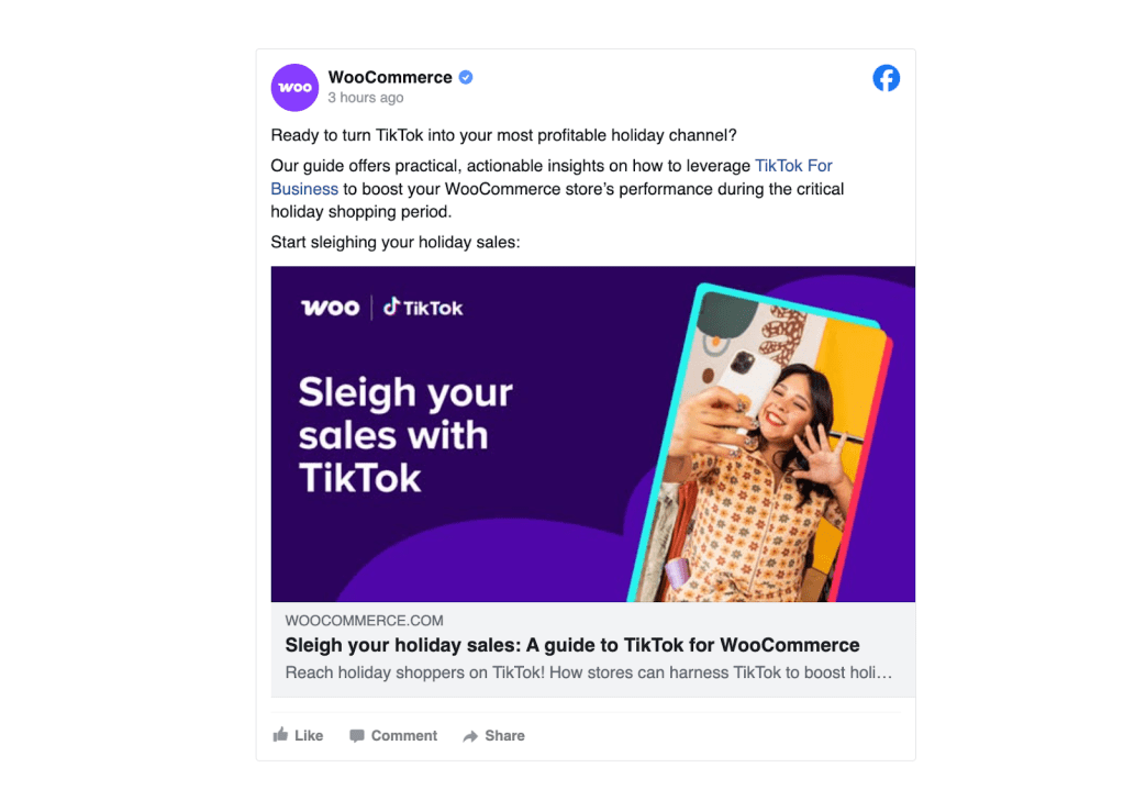 WooCommerce Facebook post embedded in a page