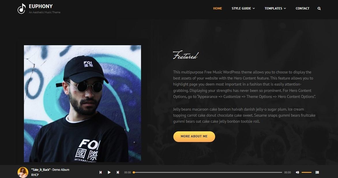 Euphony theme with a sample album page