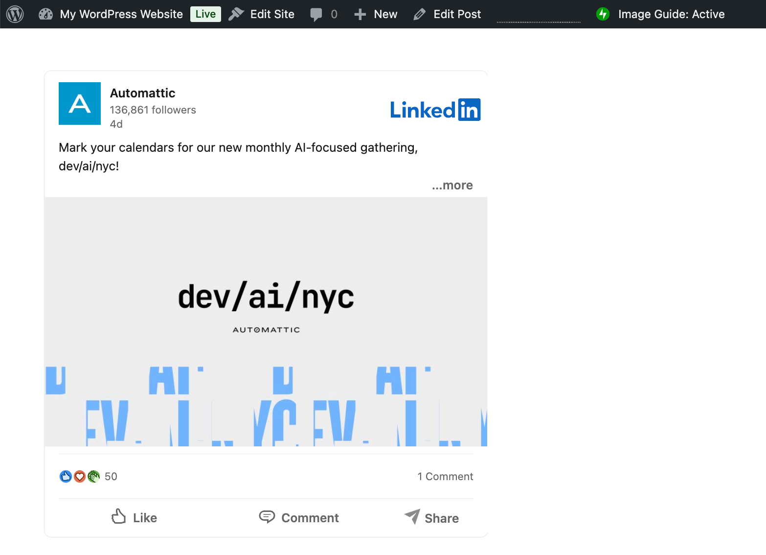 adding a LinkedIn post to WordPress