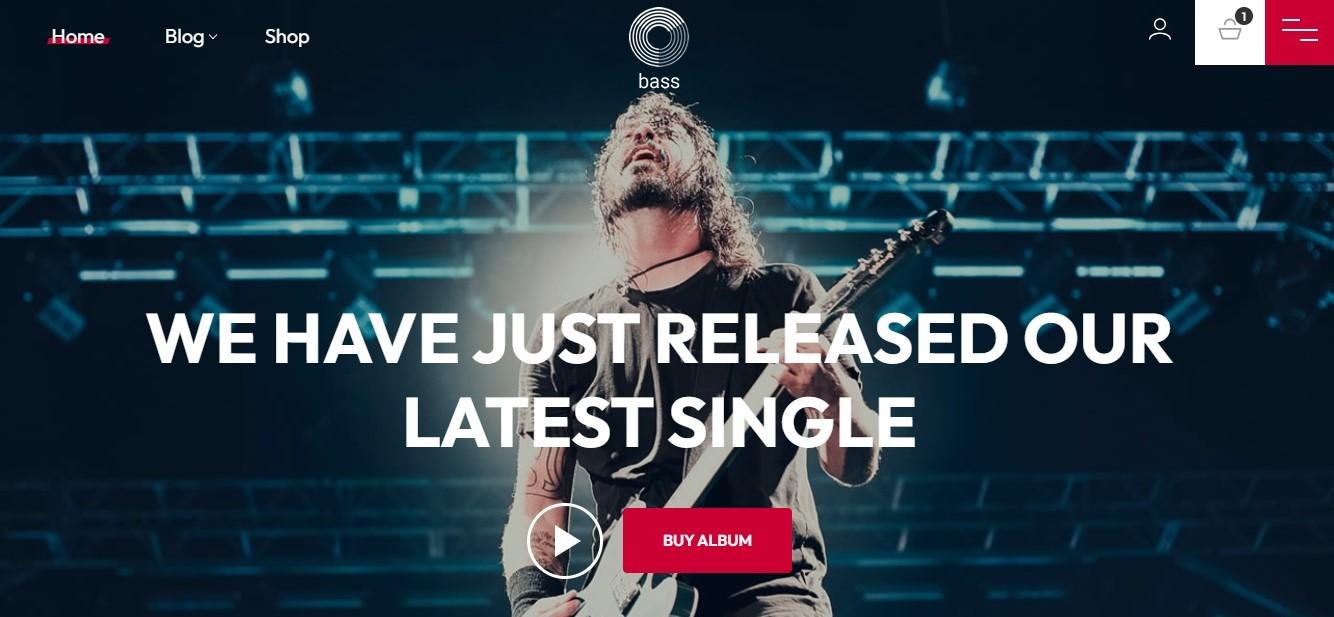 Bass theme with a demo showing a single release announcement