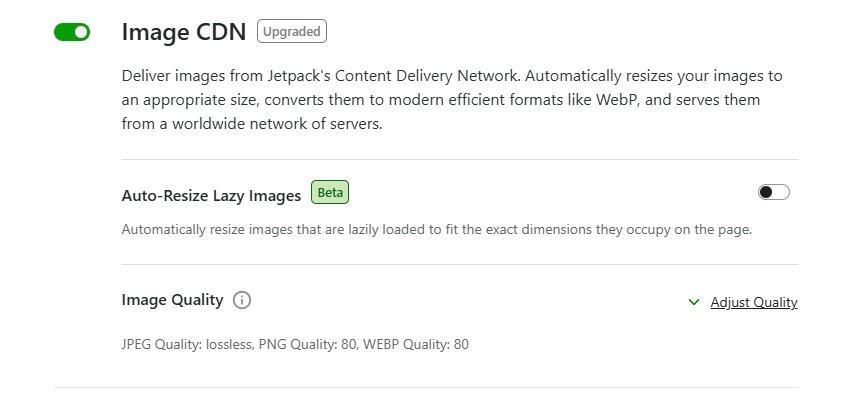 Jetpack Boost Image CDN setting toggle