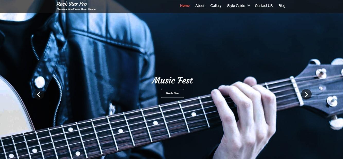 The Rock Star theme with a demo showing its design