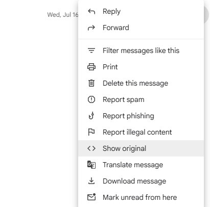 Show original option in Gmail