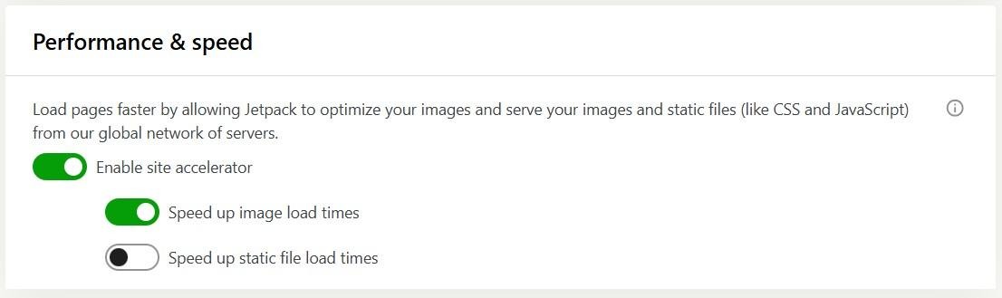 toggle to enable site accelerator