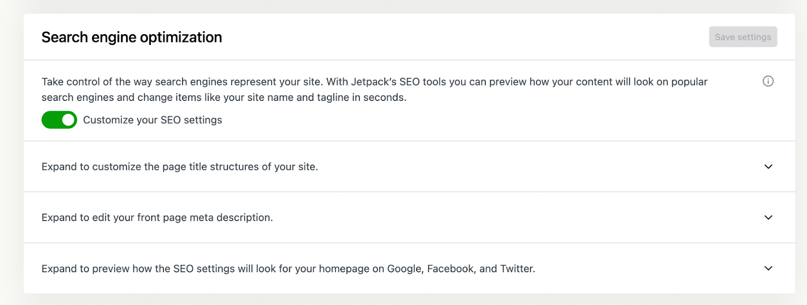SEO settings in Jetpack