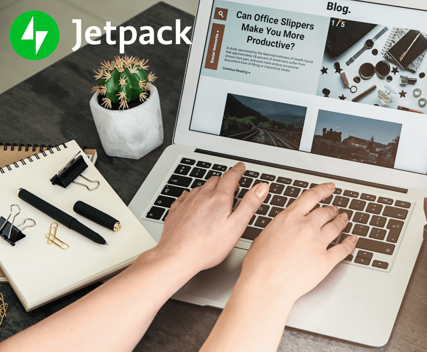 someone working on a blog post using a laptop