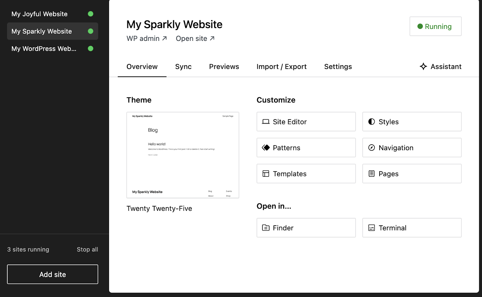 features and options in WordPress Studio