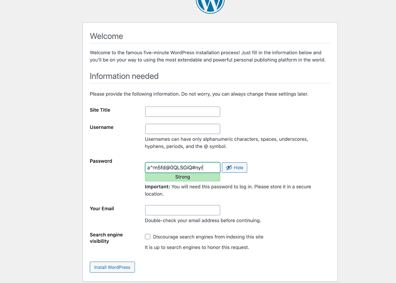 general information page for WordPress