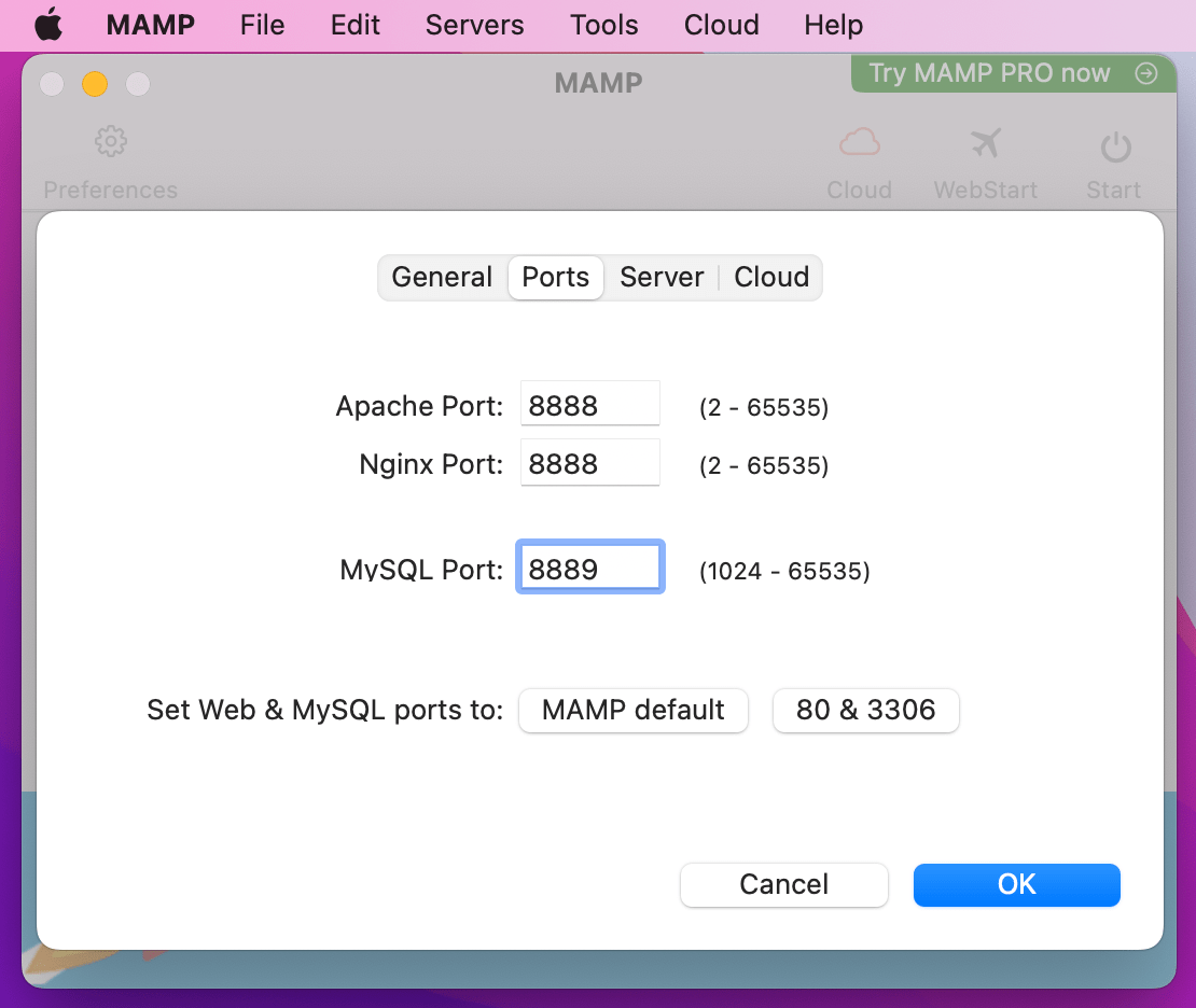 setting the MySQL port