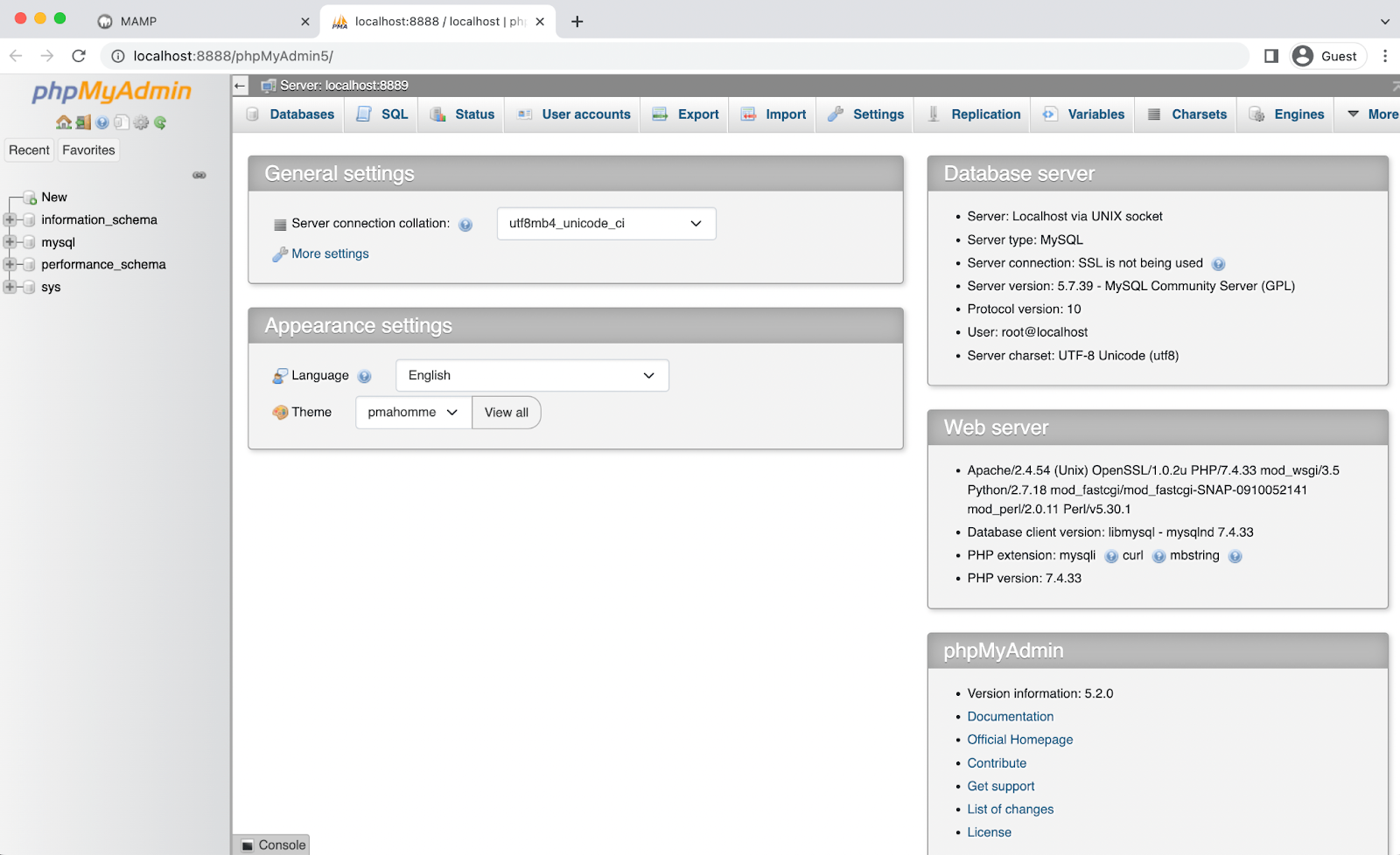 phpmyadmin page