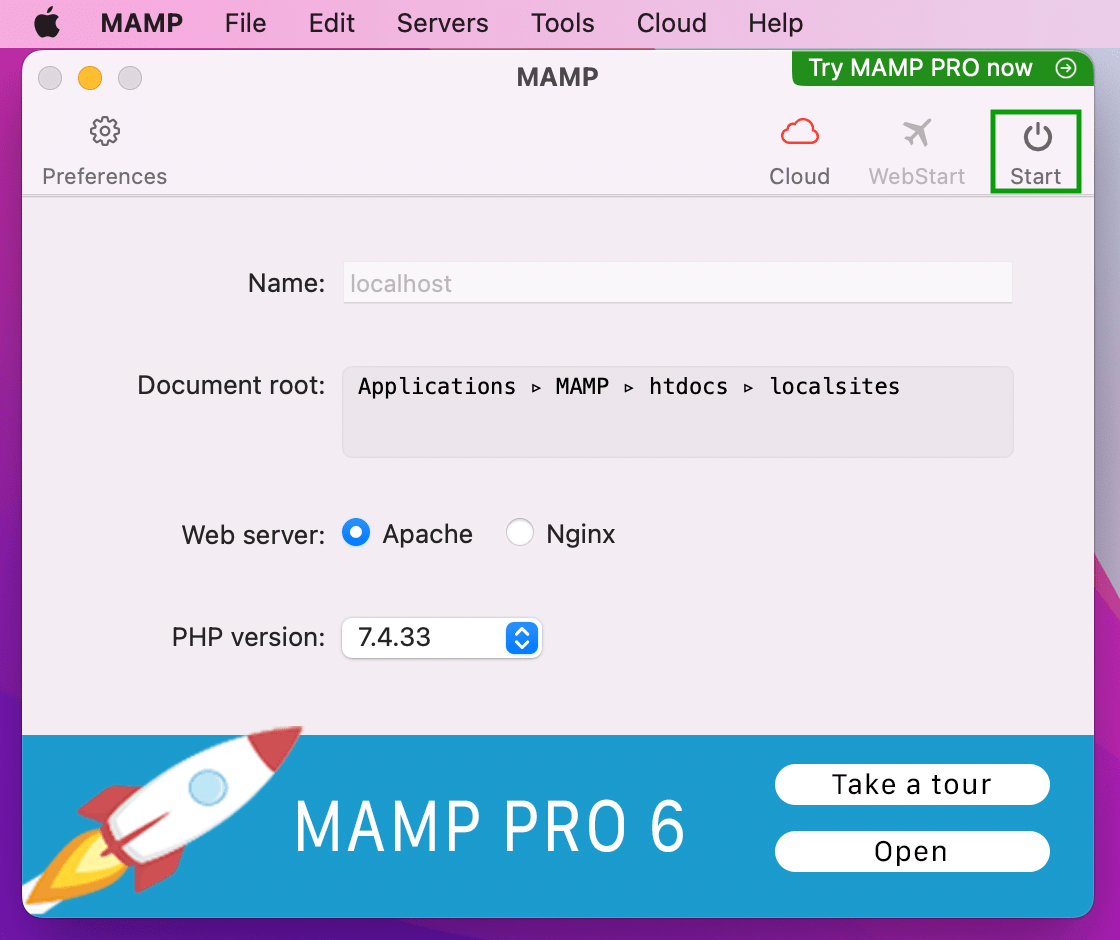 selecting Apache as the web server