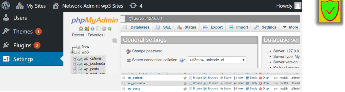 vista con el plugin WP phpMyAdmin
