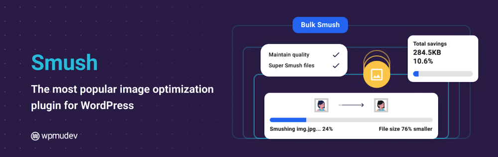 Smush plugin page with the text "the most popular image optimization plugin for WordPress"