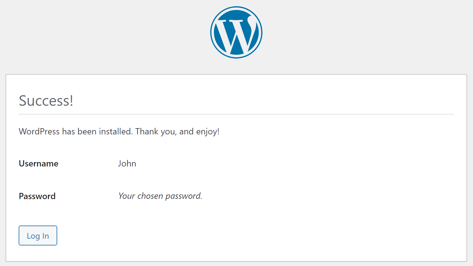 installation success message