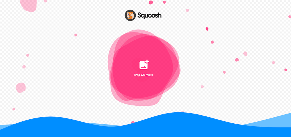 Squoosh page with the option to drop or paste an image
