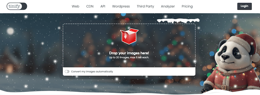 Tinify page with winter graphics