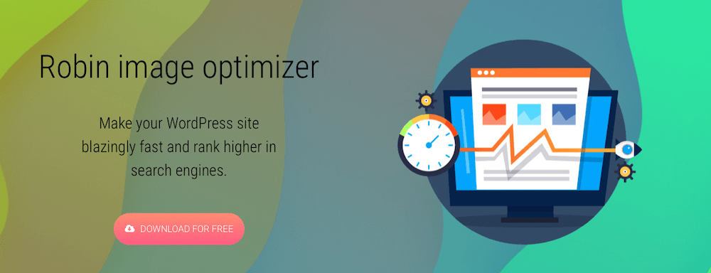Robin Image Optimizer graphic with the text "Make your WordPress site blazingly fast..."
