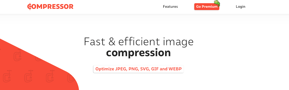 Compressor.io plugin page with the text "fast & efficient image compression"