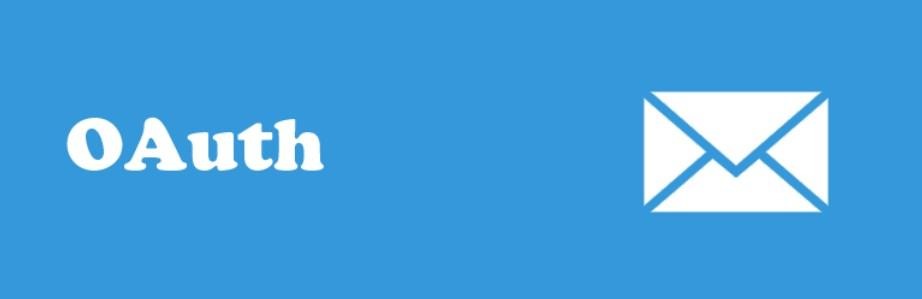 Gmail SMTP banner with OAuth with blue background and email icon.