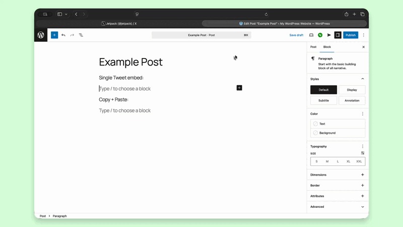 adding a single tweet in the block editor