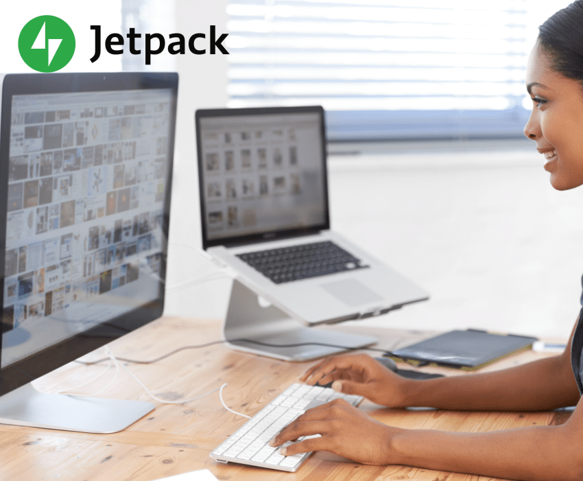 woman reviewing grids of images