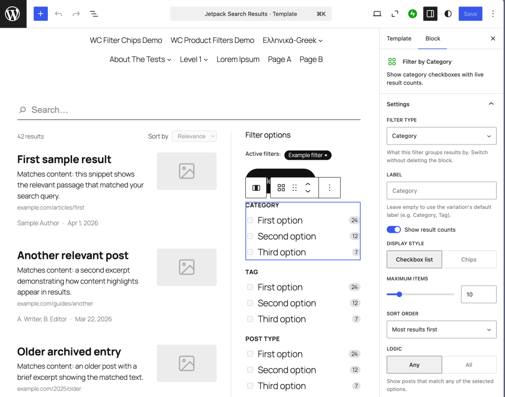 Build your search page with blocks