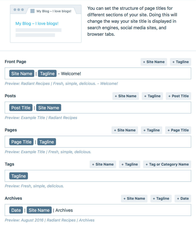 The Jetpack title format editor 