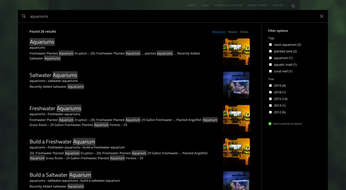 Jetpack Search new display in dark mode