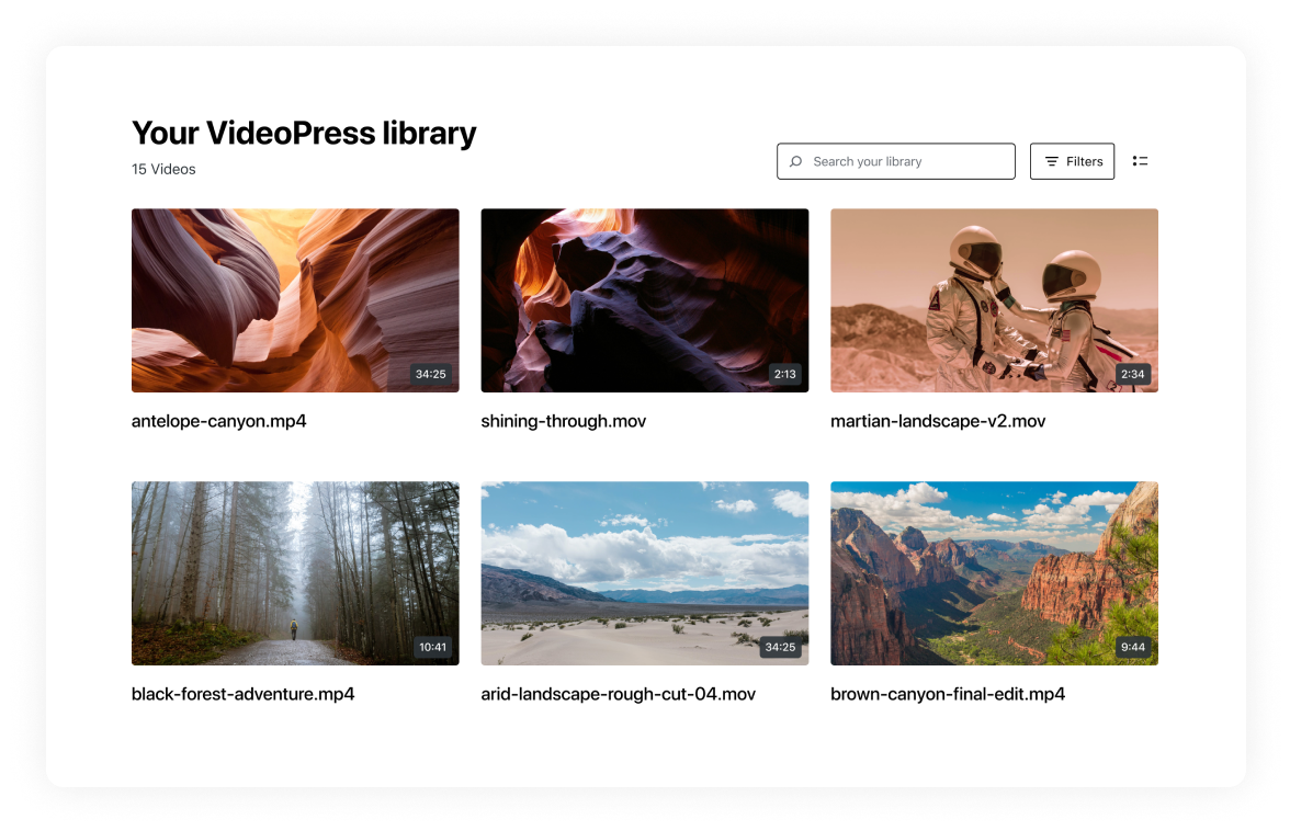 The VideoPress video library dashboard