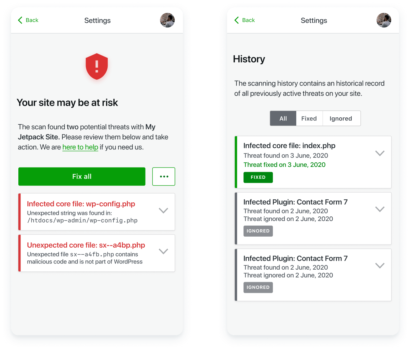 Jetpack Scan threat details on mobile