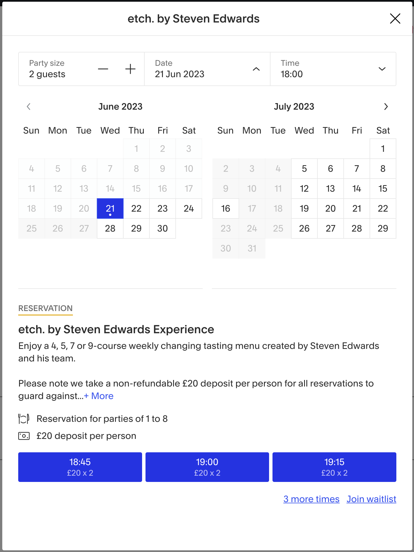 Using the Tock widget to make a reservation