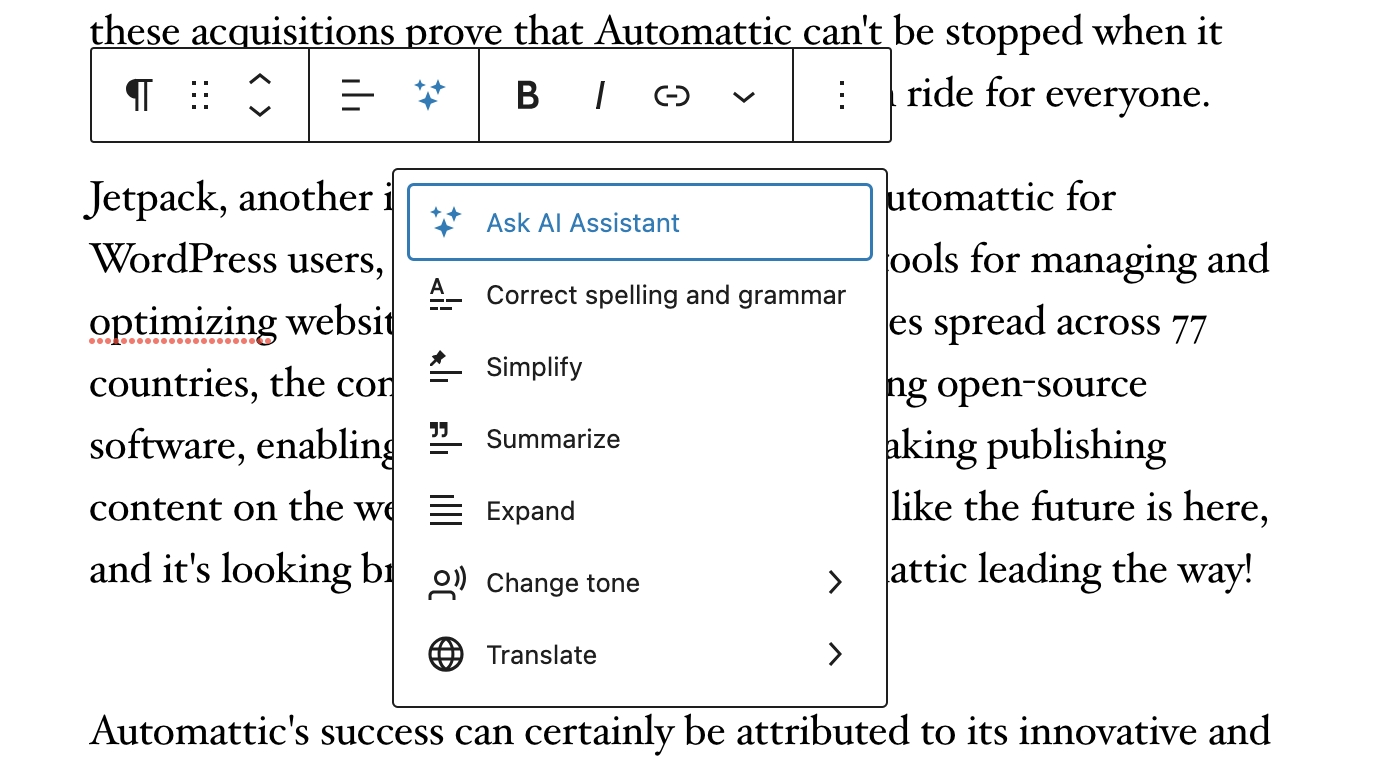 Modifying existing content with the AI Extension feature