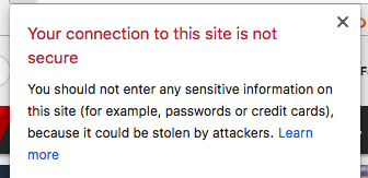 Screenshot of security warning in Google Chrome for site without SSL certificate